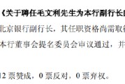 梦见去世北京银行：同意聘任毛文利为副行长